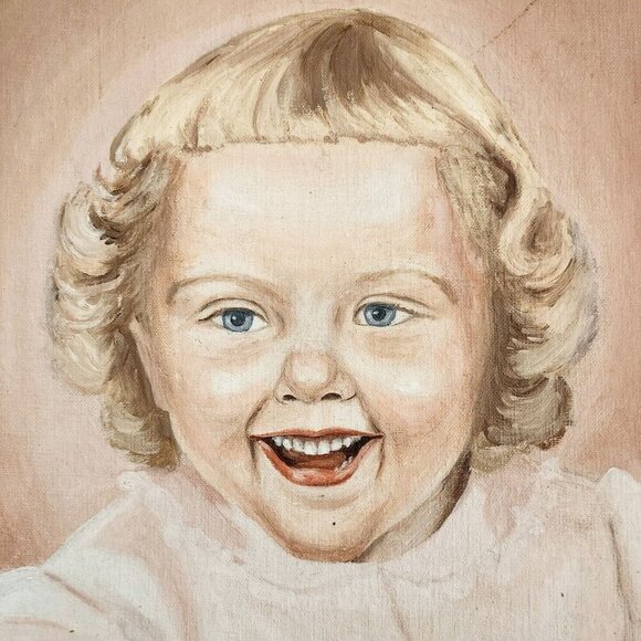 Cute Girl Child Original Antique Painting Artwork Framed 1930s John Rowell Maine - Picture 1 of 4